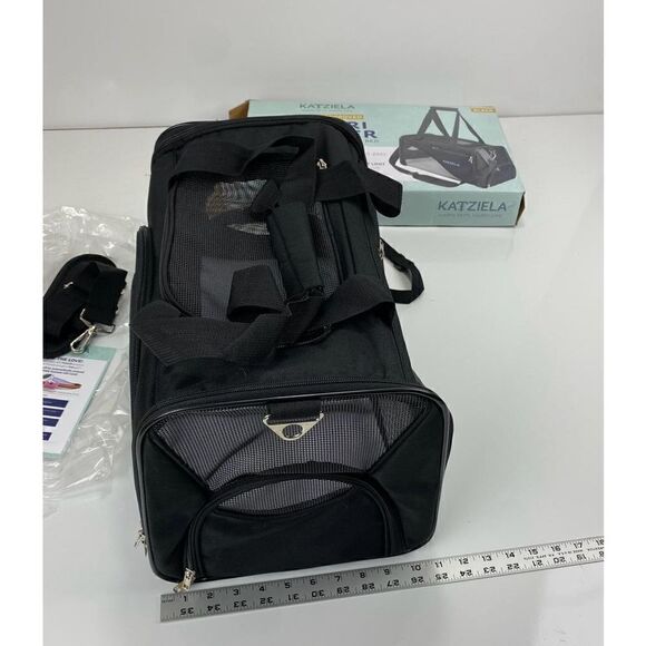 Katziela Safari Sleeper Pet Carrier w/ Pet Bed Small Pets Black Airline Approved - Picture 9 of 10